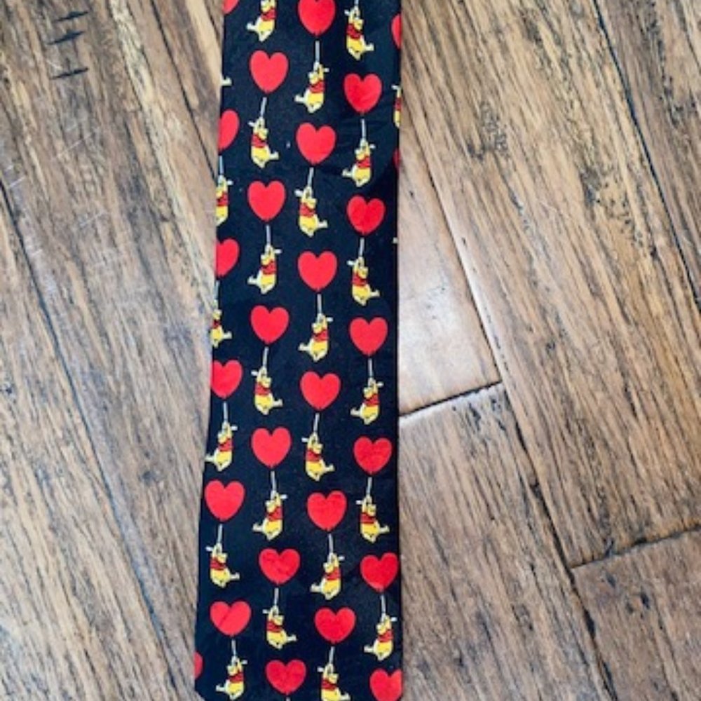 Disney Winnie the Pooh Hearts Black and Red Tie